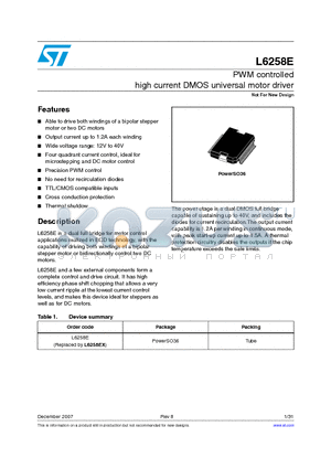 L6258E datasheet - PWM controlled high current DMOS universal motor driver