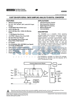 ADS8508IBDWR datasheet - 12-BIT 250-KSPS SERIAL CMOS SAMPLING ANALOG-TO-DIGITAL CONVERTER