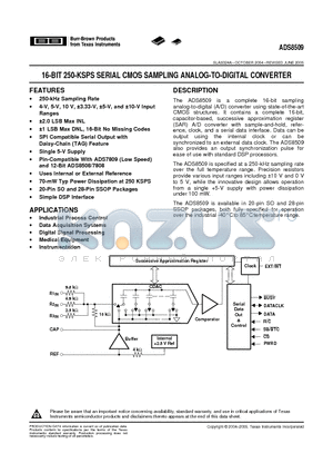 ADS8509 datasheet - 16-BIT 250-KSPS SERIAL CMOS SAMPLING ANALOG-TO-DIGITAL CONVERTER