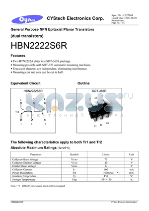 HBN2222S6R datasheet - General Purpose NPN Epitaxial Planar Transistors