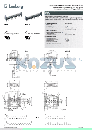 MICS datasheet - Micromodul-Steckverbinder, Raster 1,27 mm