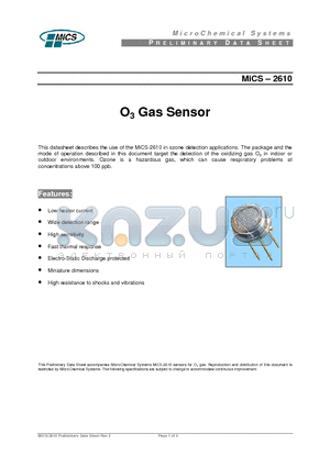 MICS-2610 datasheet - O3 Gas Sensor