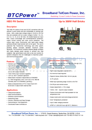 HBO datasheet - Up to 300W Half Bricks