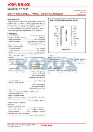 M35075-XXXFP datasheet - SCREEN CHARACTER and PATTERN DISPLAY CONTROLLERS