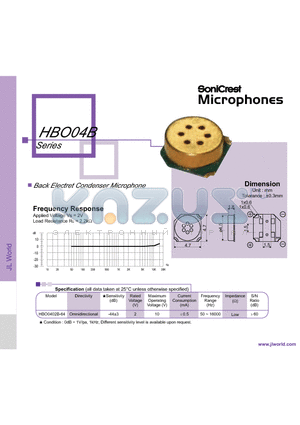 HBO0402B-64 datasheet - Back Electret Condenser Microphone