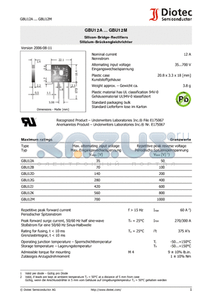 GBU12A datasheet - Silicon-Bridge-Rectifiers