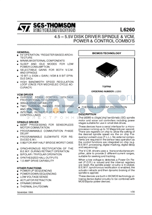 L6260 datasheet - 4.5 - 5.5V DISK DRIVER SPINDLE & VCM, POWER & CONTROL COMBOS