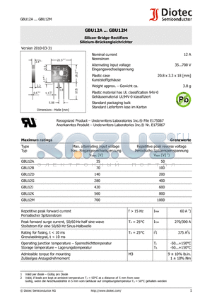 GBU12A_10 datasheet - Silicon-Bridge-Rectifiers