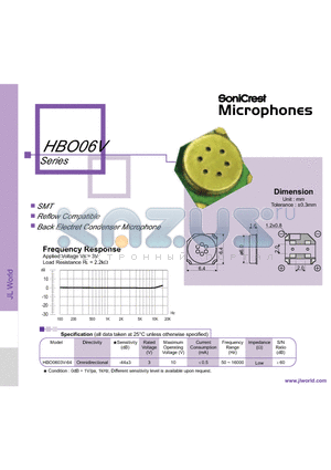 HBO0603V-64 datasheet - Back Electret Condenser Microphone