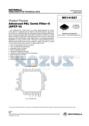MC141627 datasheet - ADVANCED PAL COMB FILTER-II(APCF-II)