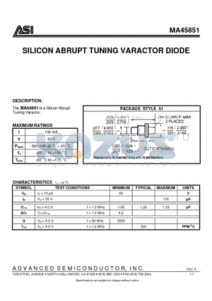 MA45851 datasheet - SILICON ABRUPT TUNING VARACTOR DIODE