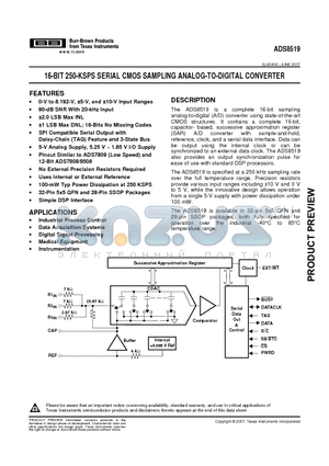 ADS8519I datasheet - 16-BIT 250-KSPS SERIAL CMOS SAMPLING ANALOG-TO-DIGITAL CONVERTER