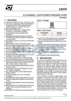 L6316 datasheet - 4-CHANNEL LOW POWER PREAMPLIFIER
