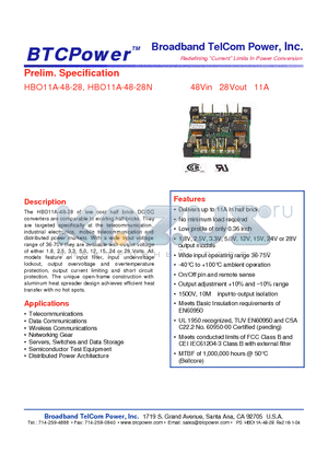 HBO11A-48-28N datasheet - 48Vin 28Vout 11A