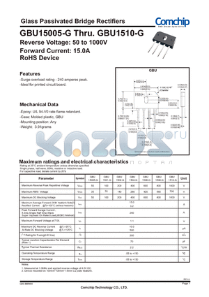 GBU15005-G datasheet - Glass Passivated Bridge Rectifiers