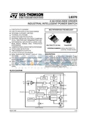 L6370 datasheet - 2.5A HIGH-SIDE DRIVER INDUSTRIAL INTELLIGENT POWER SWITCH