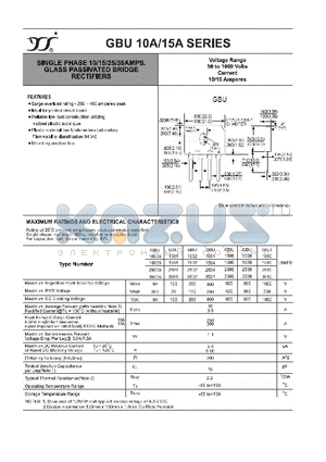 GBU1501 datasheet - SINGLE PHASE 10/15/25/35AMPS. GLASS PASSIVATED BRIDGE RECTIFIERS