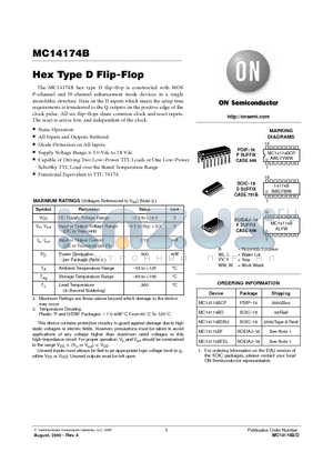 MC14174BDR2 datasheet - Hex Type D Flip-Flop