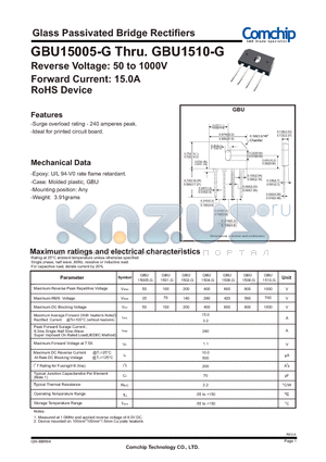 GBU1501-G datasheet - Glass Passivated Bridge Rectifiers
