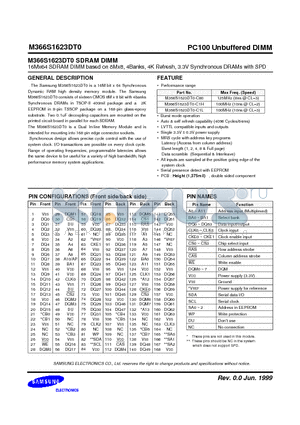 M366S1623DT0-C1L datasheet - PC100 Unbuffered DIMM