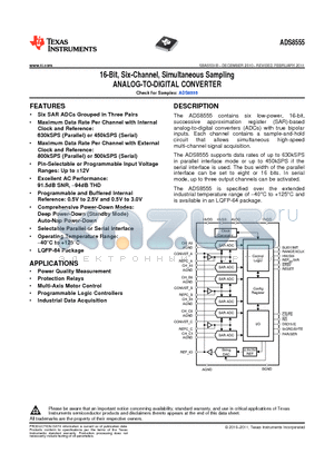 ADS8555 datasheet - 16-Bit, Six-Channel, Simultaneous Sampling ANALOG-TO-DIGITAL CONVERTER