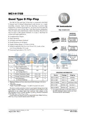 MC14175BDR2 datasheet - Quad Type D Flip-Flop