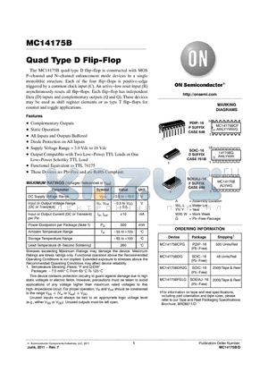 MC14175BFELG datasheet - Quad Type D Flip-Flop