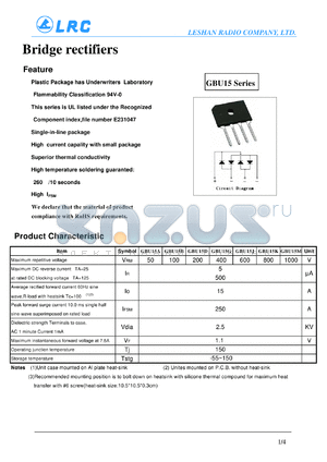 GBU15A datasheet - Bridge rectifiers