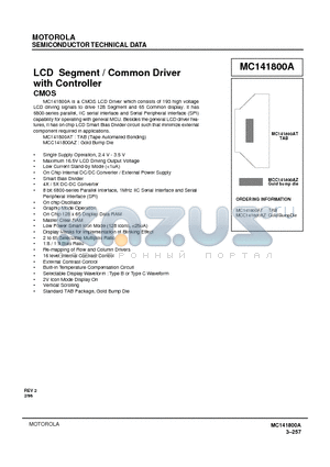MC141800A datasheet - LCD Segment / Common Driver with Controller