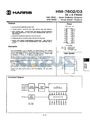 HM-7602 datasheet - 32 X 8 PROM(Open Collector Outputs, Three State Outpus)