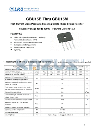 GBU15B datasheet - High Current Glass Passivated Molding Single-Phase Bridge Rectifier