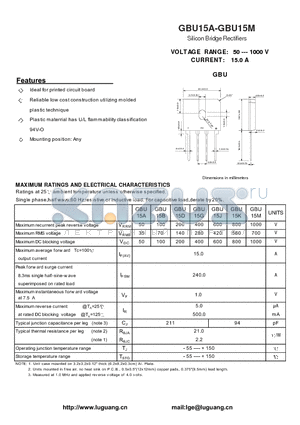 GBU15B datasheet - Silicon Bridge Rectifiers