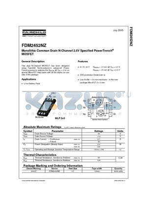 FDM2452NZ datasheet - Monolithic Common Drain N-Channel 2.5V Specified PowerTrench MOSFET