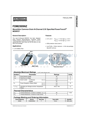 FDM2509NZ datasheet - Monolithic Common Drain N-Channel 2.5V Specified PowerTrench MOSFET