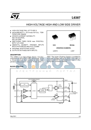 L6387D datasheet - HIGH-VOLTAGE HIGH AND LOW SIDE DRIVER