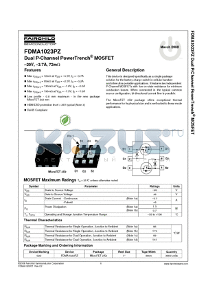 FDMA1023PZ_08 datasheet - Dual P-Channel PowerTrench^ MOSFET