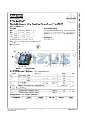 FDMA1024NZ datasheet - Dual N-Channel PowerTrench^ MOSFET 20 V, 5.0 A, 54 mY