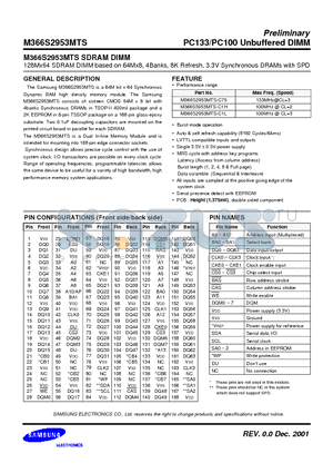 M366S2953MTS-C75 datasheet - PC133/PC100 Unbuffered DIMM