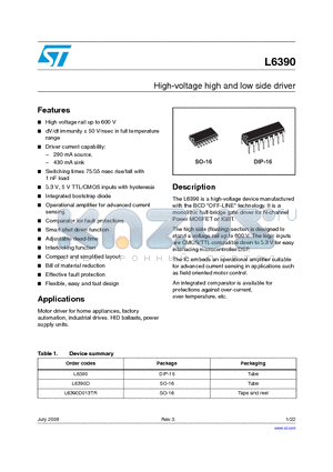 L6390D013TR datasheet - High-voltage high and low side driver