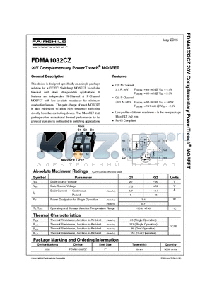 FDMA1032CZ datasheet - 20V Complementary PowerTrench MOSFET