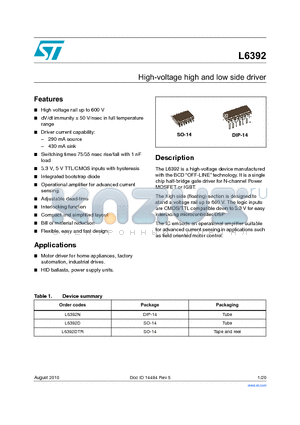 L6392_10 datasheet - High-voltage high and low side driver