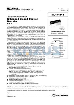 MC144144P datasheet - Enhanced Closed-Caption Decoder CMOS
