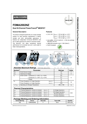 FDMA2002NZ datasheet - Dual N-Channel PowerTrench^ MOSFET