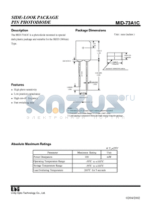 MID-73A1C datasheet - SIDE-LOOK PACKAGE PIN PHOTODIODE