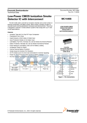 MC14468 datasheet - Low-Power CMOS Ionization Smoke Detector IC with Interconnect