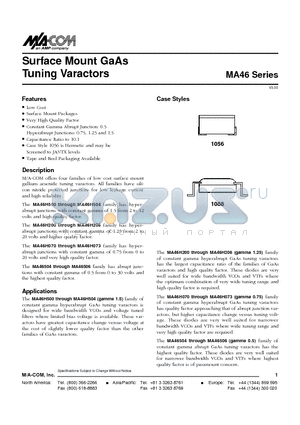 MA46505 datasheet - Surface Mount GaAs Tuning Varactors