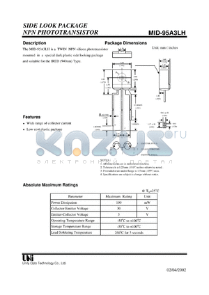 MID-95A3LH datasheet - SIDE LOOK PACKAGE NPN PHOTOTRANSISTOR