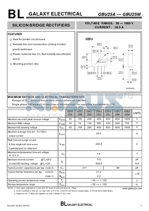 GBU25B datasheet - SILICON BRIDGE RECTIFIERS