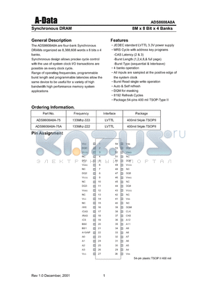 ADS8608A8A datasheet - Synchronous DRAM(8M X 8 Bit X 4 Banks)