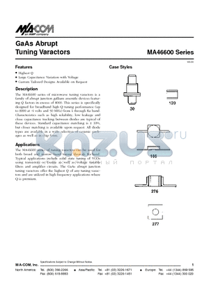 MA46602 datasheet - GaAs Abrupt Tuning Varactors